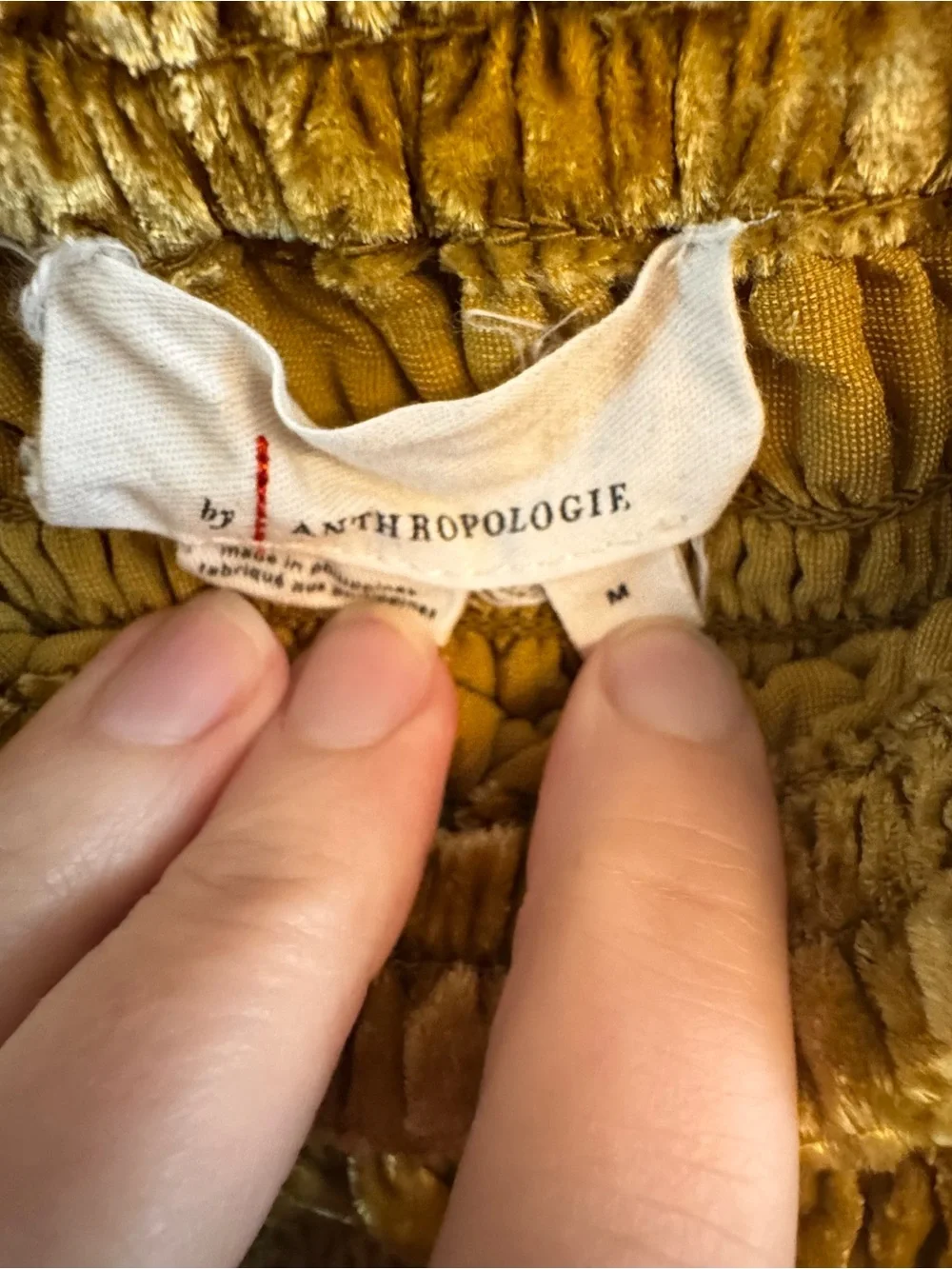 ANTHROPOLOGIE Smocked Velvet Long-Sleeve Crop Top